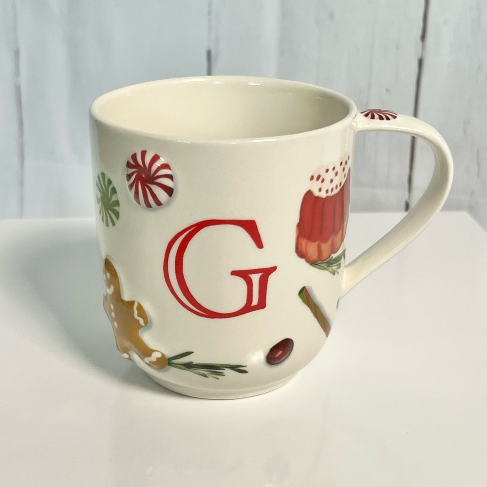 Anthropologie Holifaye Monogram Mug Letter G - Christmas Gingerbread Stoneware